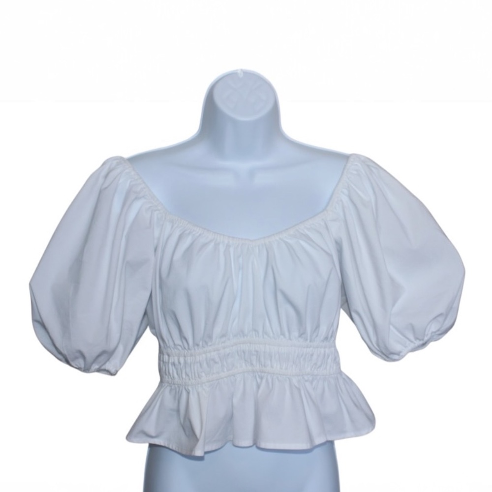 Express White Smocked Puff Sleeve Peplum Top Size M